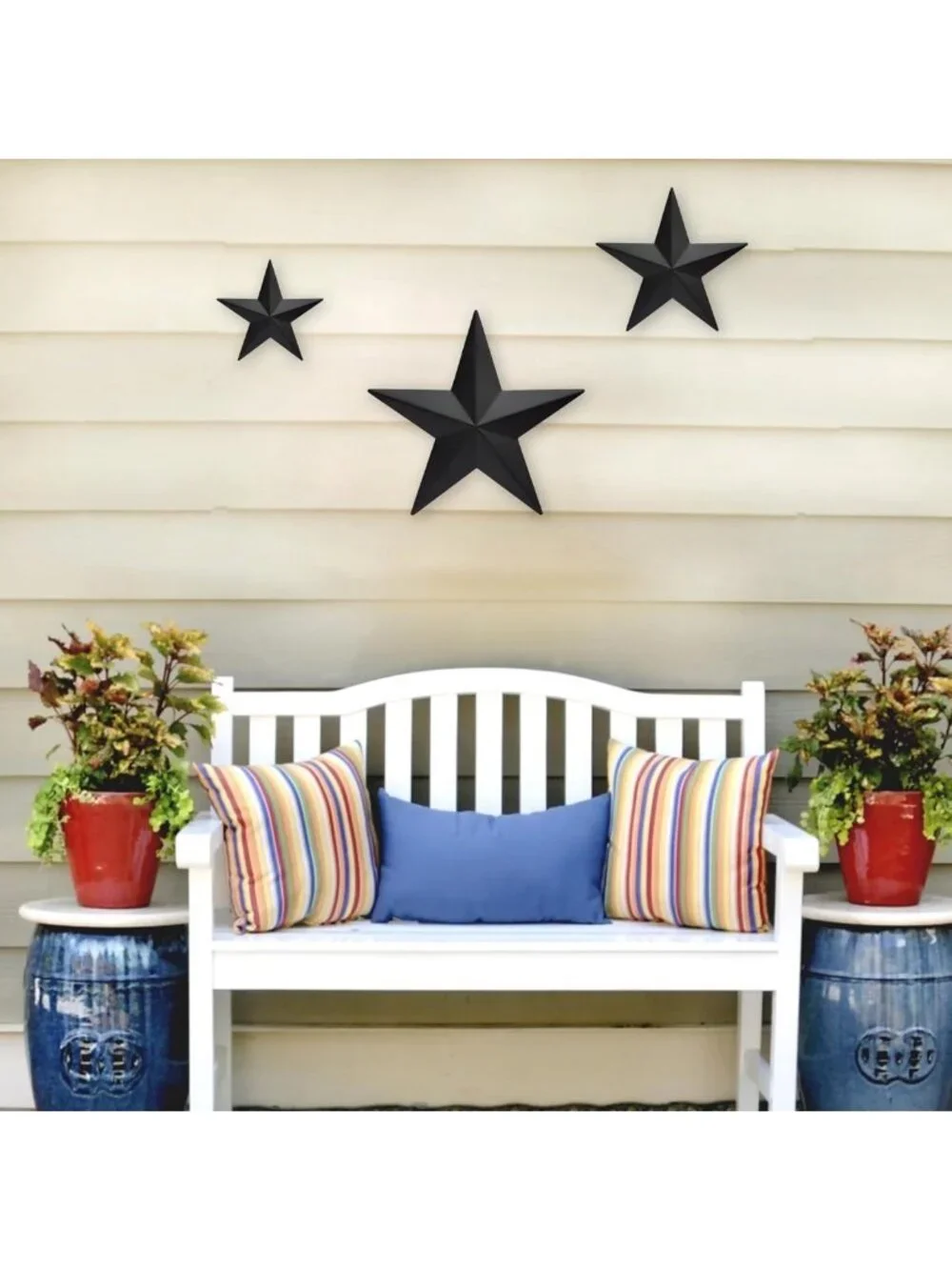 Rustic Black Barn Star Wall Decor Set - 3 Metal Stars for Farmhouse